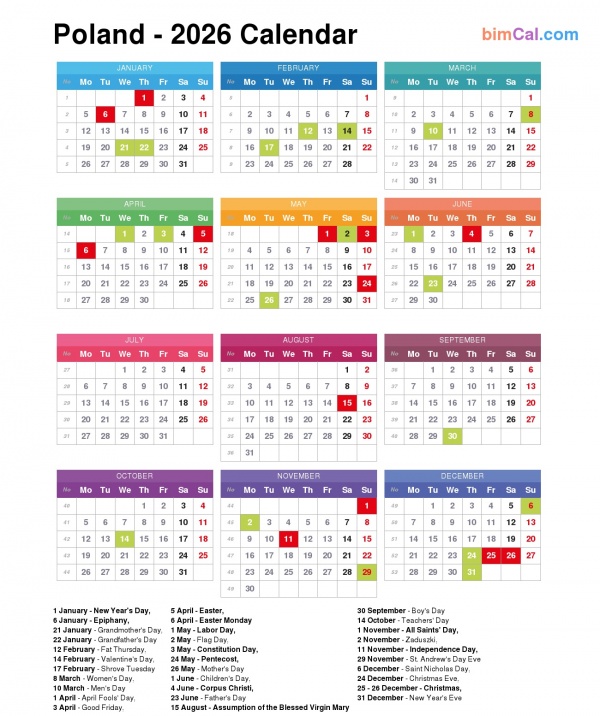 2026 Calendar Poland Public Holidays And Observances In Poland